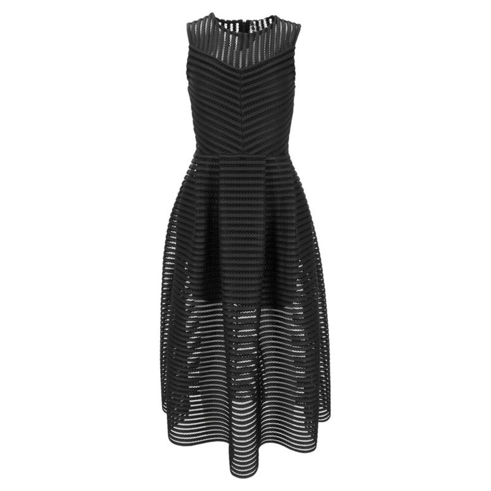 Maje Rire Mesh Stripe Midi Dress in Black Polyester